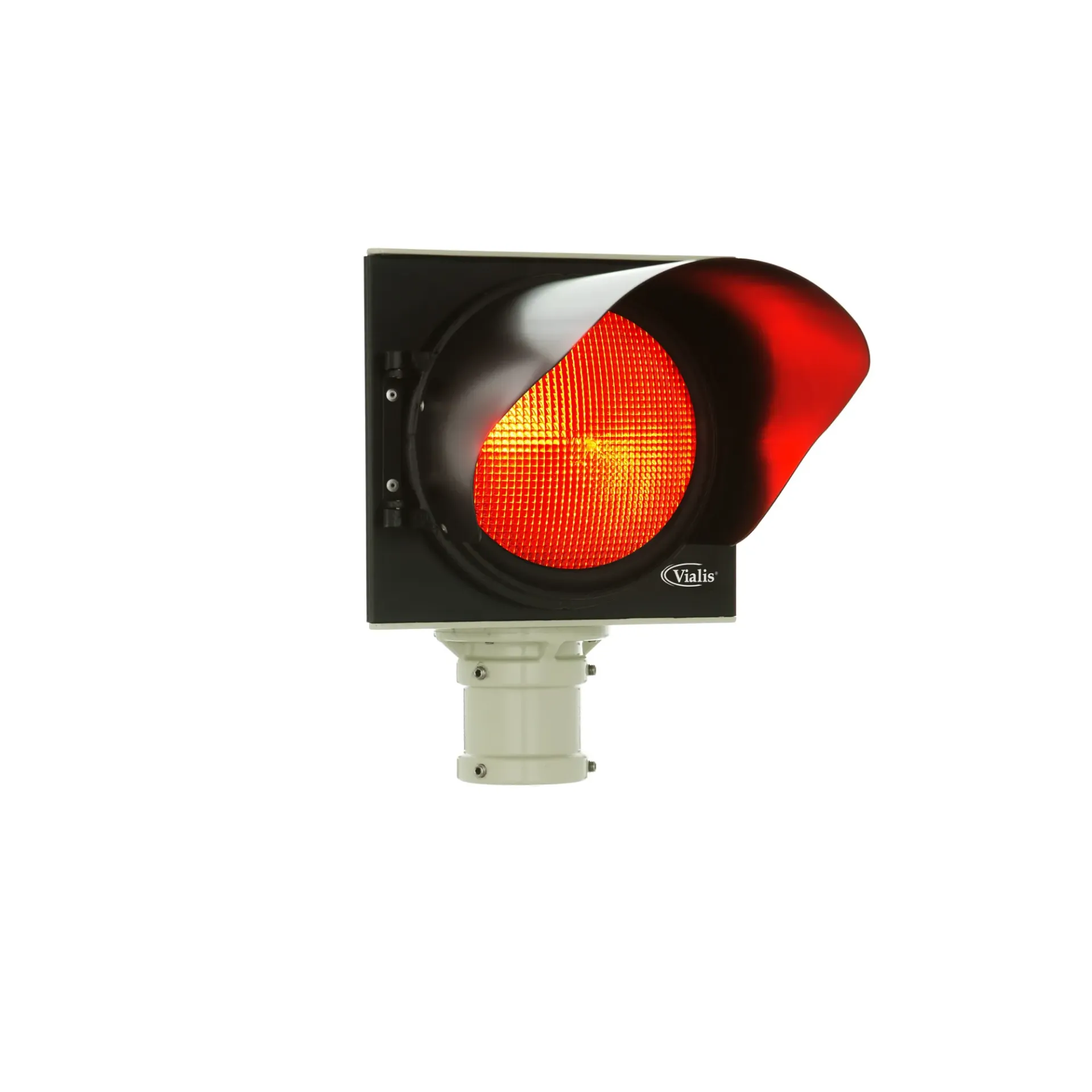 Scheepvaartsein 1-lichter Ø200 mm (Zwart RAL9005, Aan Neig, Rood, Geen (Volle Lens), 100 mm kort)